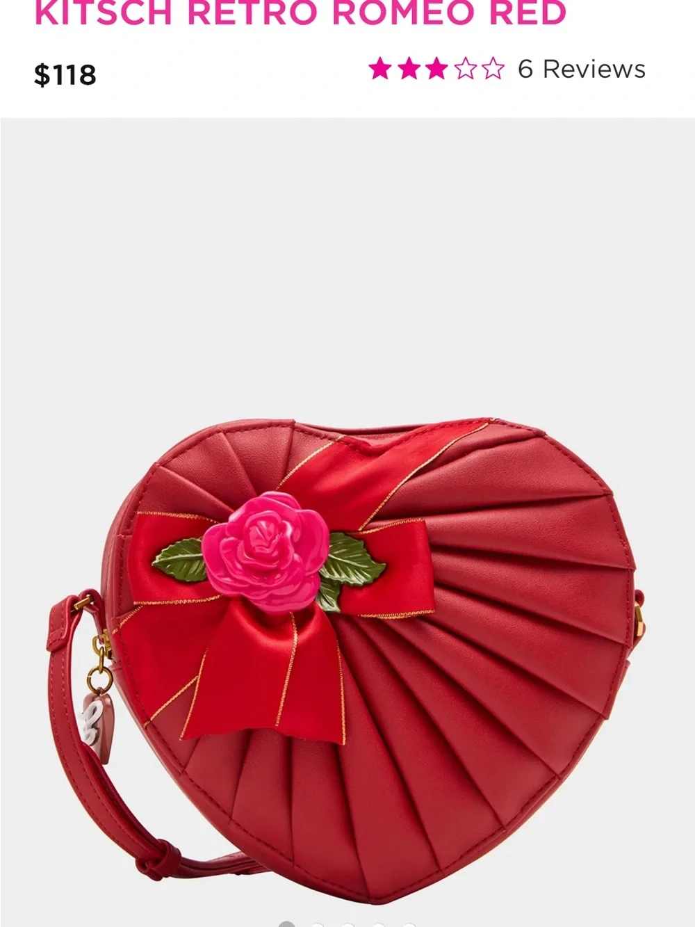Betsey Johnson Red Heart Crossbody with Pink Rose Applique